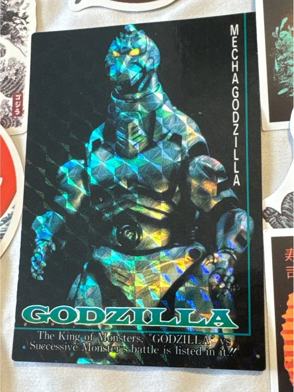 1995 Amada Godzilla prism card #70 Heisei MECHA GODZILLA NM & 7 Stickers NM